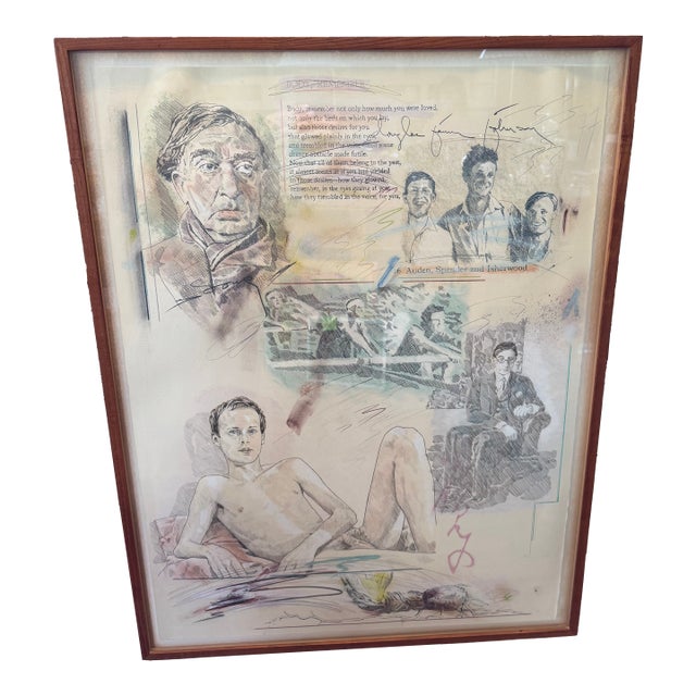 1977 Douglas James Johnson Original Drawing "Auden Group" in Museum Bark Frame For Sale