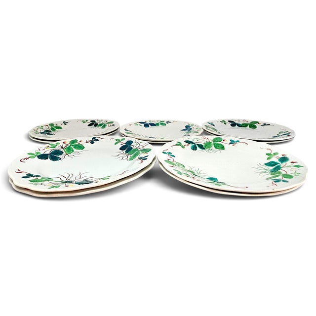 1850s Lebeuf Milliet Creil Et Montereau “Fraise” George Sand Dessert Plates - Set of 10 For Sale In San Francisco - Image 6 of 17