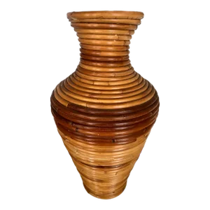 Vintage Coastal Split Reed Rattan Vase
