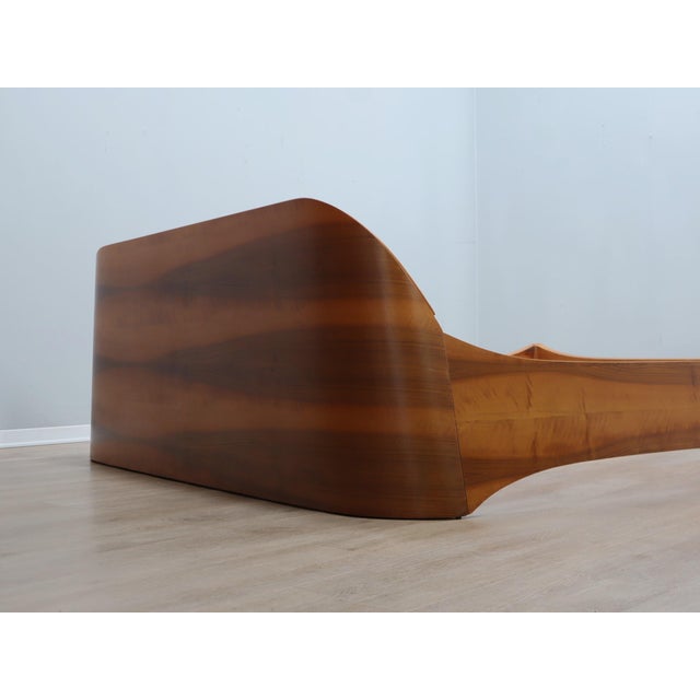 Italian Curved Walnut Bed Frame with Storage Headboard, 1970s For Sale - Image 4 of 18
