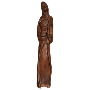 Large Mid Century Hand Carved Wooden Mother and Child Statue