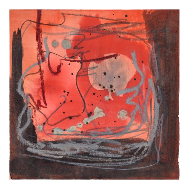 Red Black and Grey Abstract Expressionist in Acrylic and Pastel on Paper by Ricardo De Silva For Sale