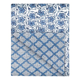 Hibiscus King Coverlet (92x108) Blue For Sale