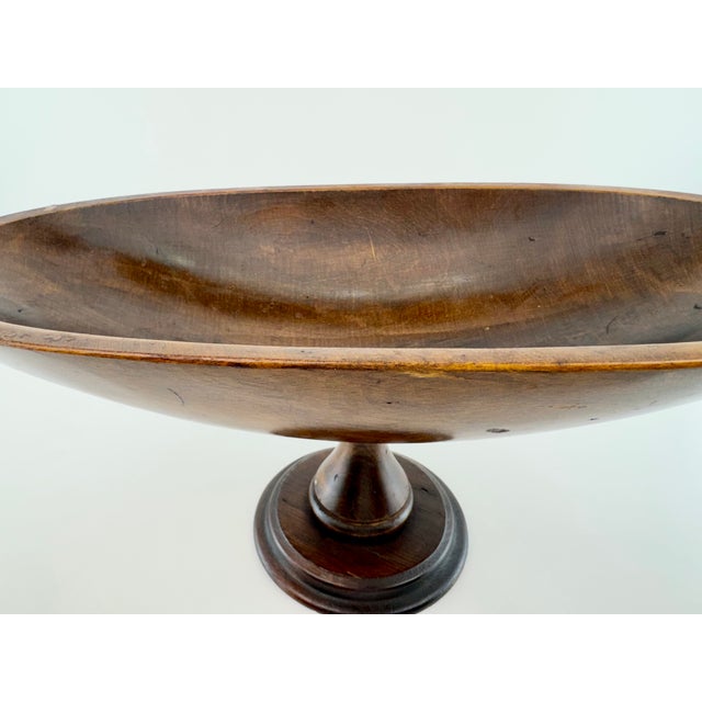 Vintage Hand-Carved Oval Wood Pedestal Centerpiece Bowl For Sale In Little Rock - Image 6 of 11