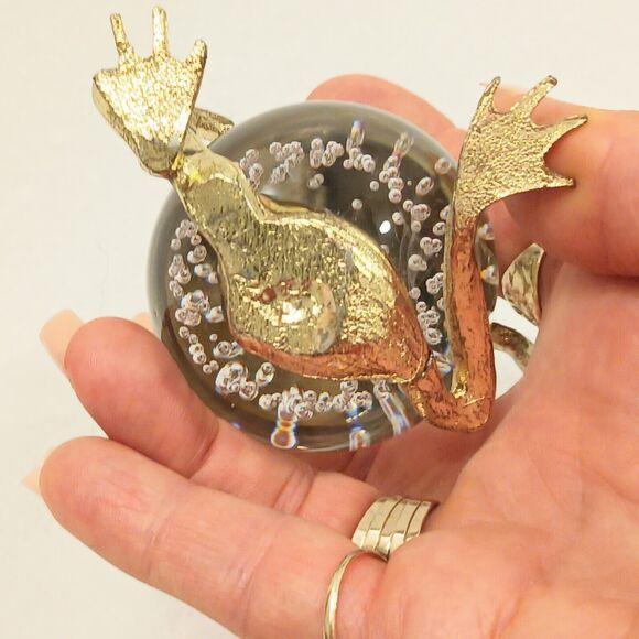 Modern 1970s Sitting Frog Paperweight 4" Glass Handblown Modern Art Deco Red Eyes Decor For Sale - Image 3 of 10