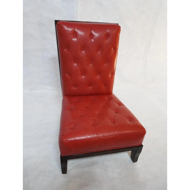 Red Tufted Leather William Switzer Armless Chair Dauphin William Switzer Dauphin armless chaise, designed by Lucien...