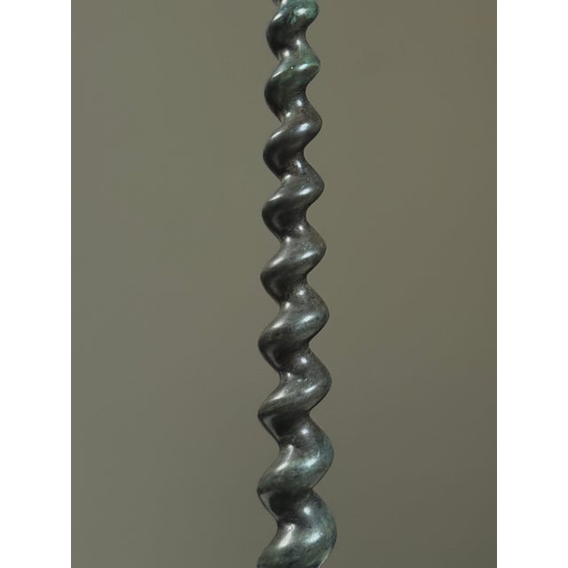 Metal Pair of Large Vintage Verdigris Bronze Barley Twist Candelabras For Sale - Image 7 of 11