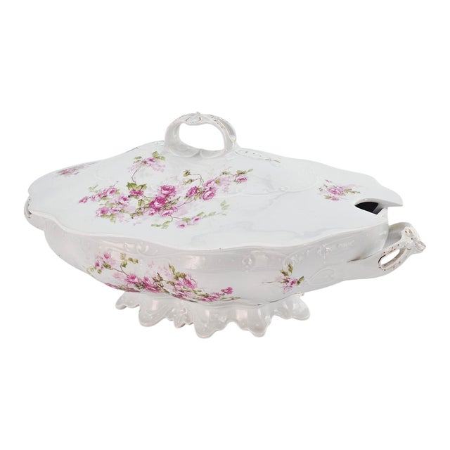Mz Austria Antique Porcelain Rose Tureen, Covered Footed Serving Dish 14.5" For Sale - Image 4 of 17