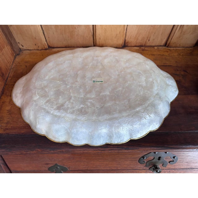 Mid-Century Modern Scalloped Capiz Shell Tray With Gold Trim For Sale - Image 3 of 6