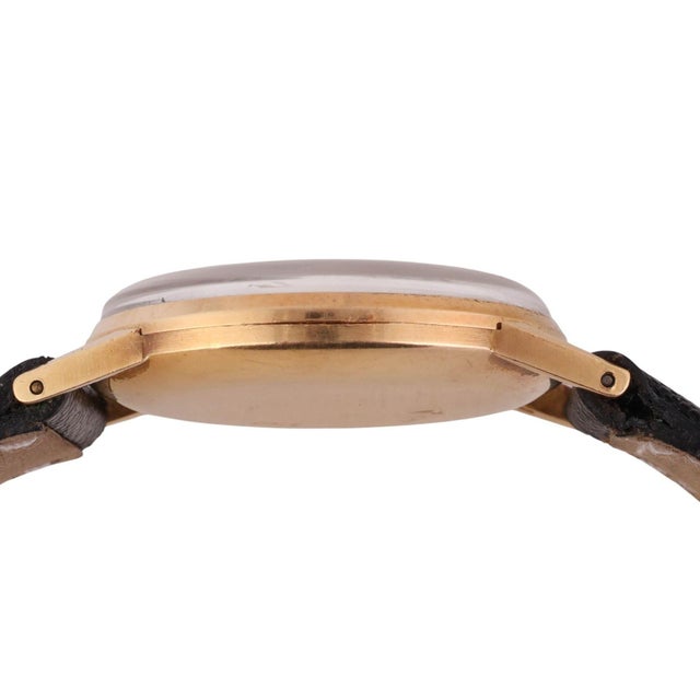 Art Deco 1950s Rolex Speckled Gold Dial 33mm 18k Gold Precision Leather Watch For Sale - Image 3 of 12