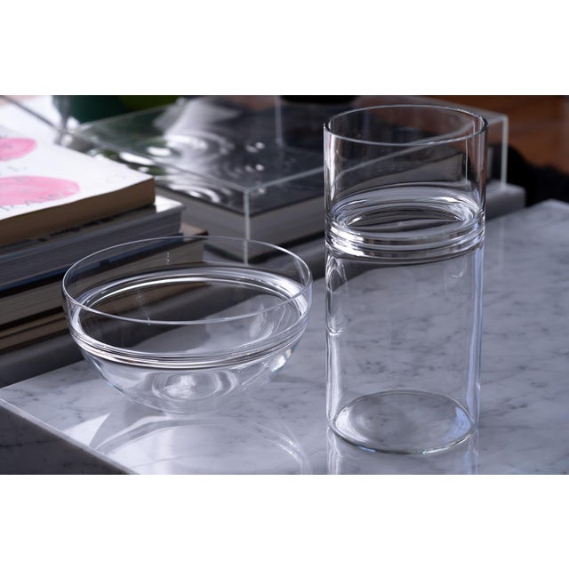 A lovely set of two clear blown glass vases made using the incalmo technique by Barbini Murano from the 1970s. A tall...