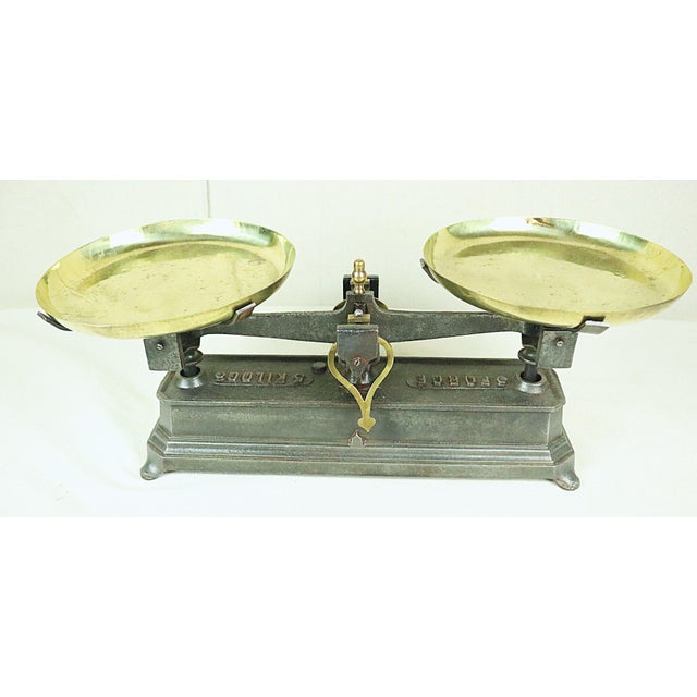 Late 19th Century French Two Pan Brass and Cast Iron Store Scale For Sale - Image 6 of 7
