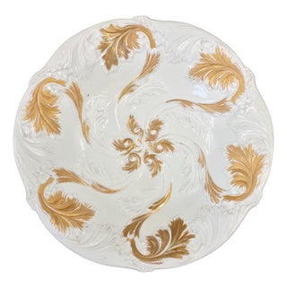 Large Antique Gilt Porcelain Relief Plate from Meissen, Mid-1800s For Sale