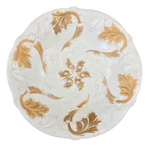 Large Antique Gilt Porcelain Relief Plate from Meissen, Mid-1800s