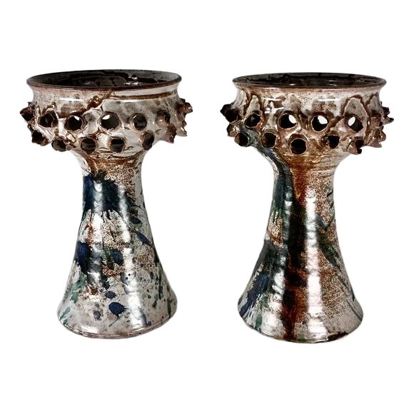 Vintage Danish Ceramic Candleholders, 1970s, Set of 2 For Sale