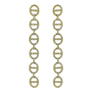 Sterling Silver 1.0 Cttw Yellow Diamond Linked Circle Drop Earrings For Sale