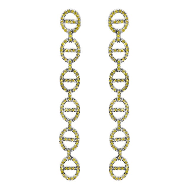 Sterling Silver 1.0 Cttw Yellow Diamond Linked Circle Drop Earrings For Sale
