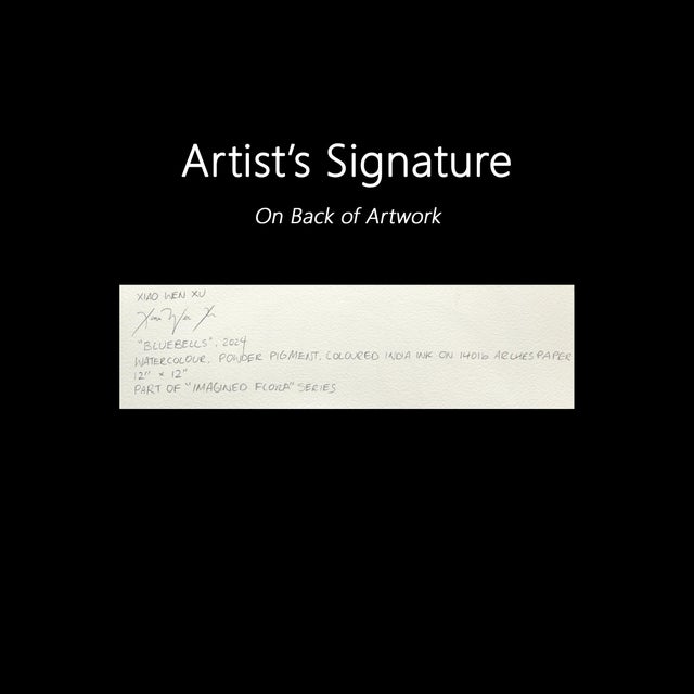 Bluebells - Blue Abstract Floral Painting on Paperginal Artwork by Xiao Wen Xu For Sale In Los Angeles - Image 6 of 6