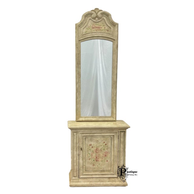 Vintage Rustic Shabby Chic Floral Painted Hall Chest & Mirror For Sale - Image 12 of 13