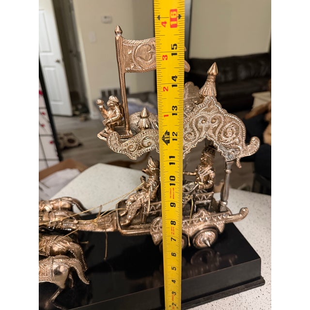 1960s Mahabharata Chariot Metal Statue Lord Krishna Arjun Rath Handmade Sculpture 18” For Sale - Image 11 of 11