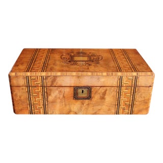 Large Tunbridge Ware Burl Walnut Box With Cartouche For Sale
