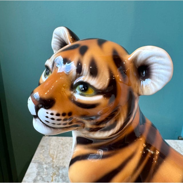 Ceramic Vintage Italian Porcelain Tiger Cub Statue For Sale - Image 7 of 11