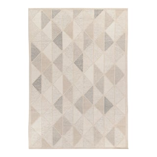 Scandinavian Rug in White, Greige Geometric Pattern by Rug & Kilim 3x12 For Sale
