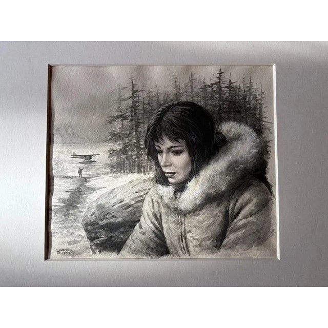 1950s Charles Burki, Woman in Fur Collar Winter Portrait Illustration, 1955, Paper For Sale - Image 5 of 10