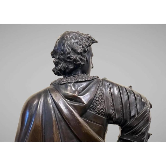 Antique 25” Signed 19th Century French Bronze Sculpture the Landsknecht Cavalier by Albert-Ernest Carrier Belleuse For Sale - Image 10 of 14
