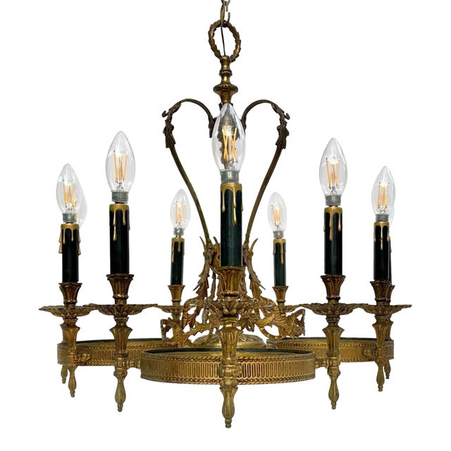 Vintage Ornate Brass 9-Light Heart Chandelier For Sale