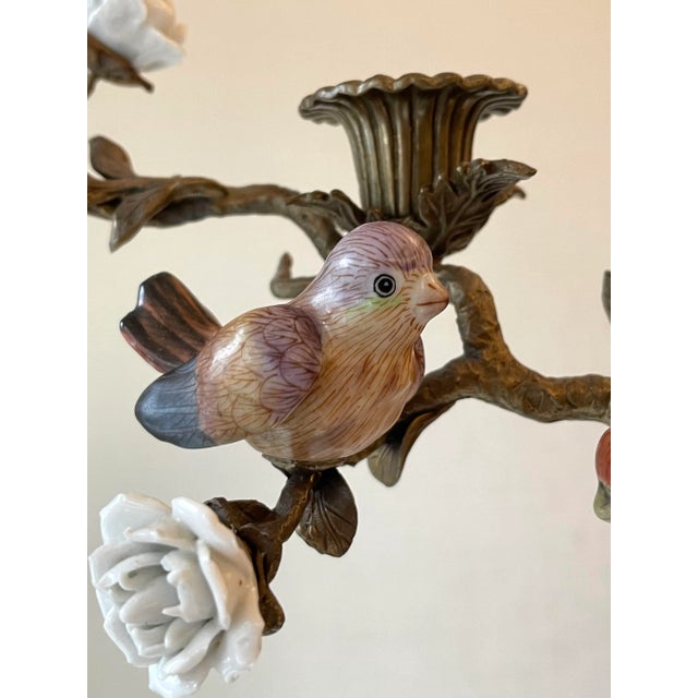 Faux Malachite Bronze Ormolu Birds Candleholder-2 Available For Sale In Miami - Image 6 of 12