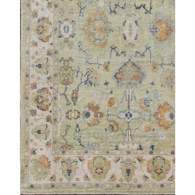 Tribal Long Oushak Rug in Light Green by Keivan Woven Arts 10'9 X 16' For Sale - Image 3 of 10