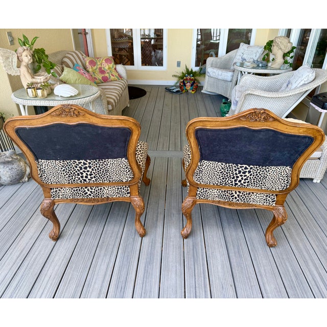 2000 - 2009 Pair of French Bergere Style Leopard Print Upholstered Chairs by Drexel Heritage For Sale - Image 5 of 14