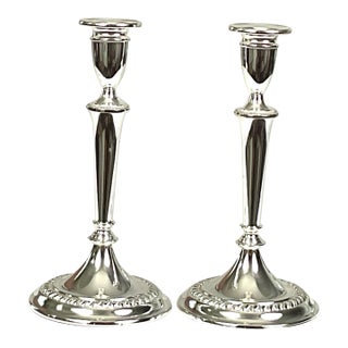1970s British Silver Plated-Zinc Alloy Georgian Candlesticks Candlesticks -a Pair For Sale
