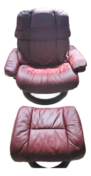 Ekornes Burgundy Reclining Lounge Chair With Ottoman