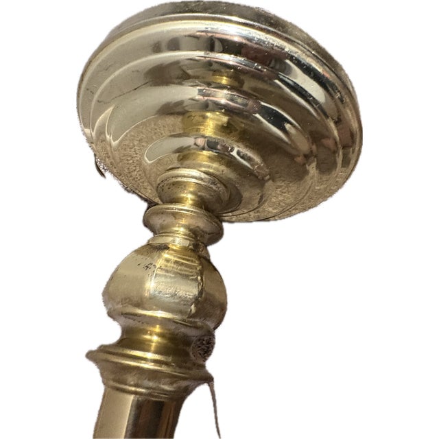 Vintage Stiffel Style Solid Brass Floor Lamp With Integrated Round Glass Side Table For Sale - Image 15 of 16