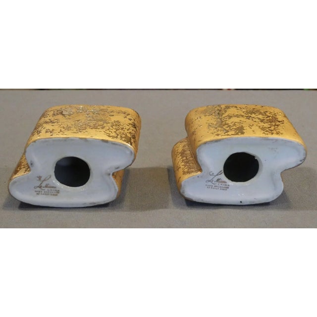 1950s Vintage 1950's American Mid Century Modern Le Mieux China Ceramic Weeping Gold Double Candlesticks - A Pair For Sale - Image 5 of 5