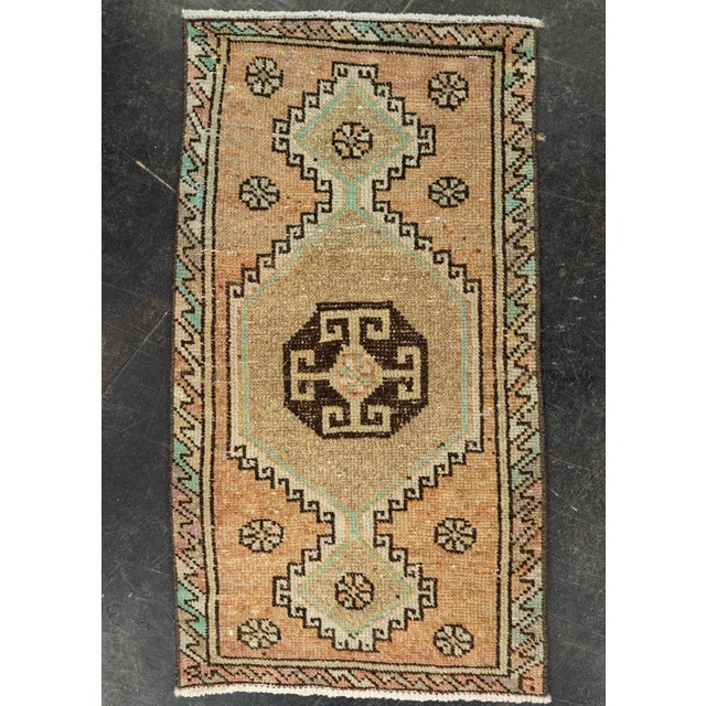 Brown Turkish Mini Rug Oriental Hand Knotted Vintage Rug 1'8" x 3' #21097 For Sale - Image 8 of 8