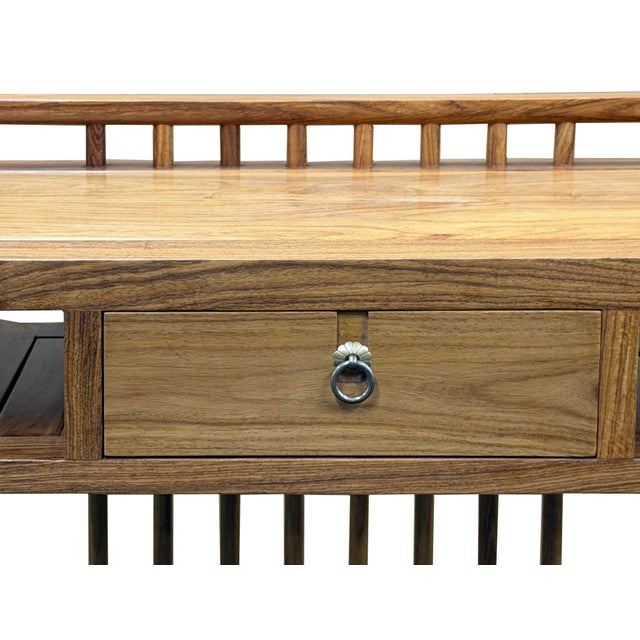 Simple Oriental Minimalistic Natural Wood Console Side Table Desk For Sale - Image 10 of 14