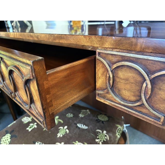 Theodore Alexander Mahogany Console Table With Center Drawer and Circular Pattern Apron For Sale - Image 15 of 17