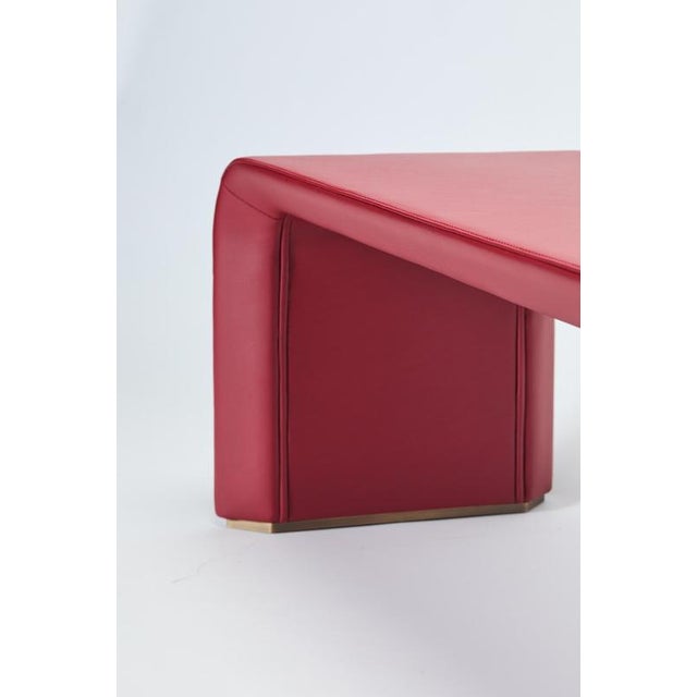 Rounded Burgundy Leather and Brass Base Bench by Reda Amalou Design For Sale - Image 4 of 6