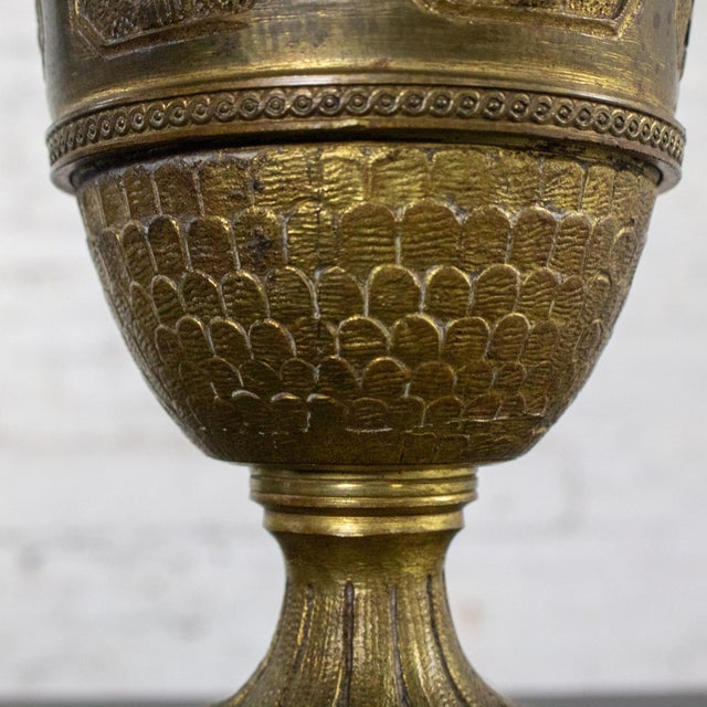 Early to Mid-20th Century Neoclassical Table Lamp Brass and Marble Urn Shaped Base Black Tapered Shade For Sale - Image 9 of 18