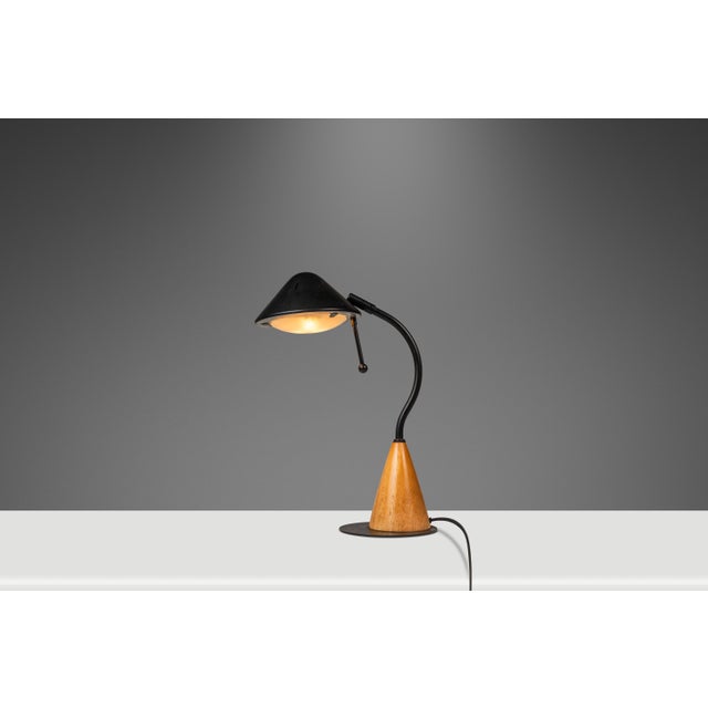 Mid-Century Modern Mid-Century Post Modern Memphis-Style 'Ufo' Adjustable Halogen Table Desk Lamp W/ Oak Base, C. 1980s For Sale - Image 3 of 17