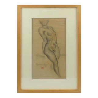 Nude Female Pencil Study Drawing by Marie Louise Simard, 1934 For Sale
