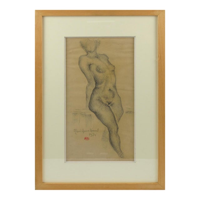 Nude Female Pencil Study Drawing by Marie Louise Simard, 1934 For Sale