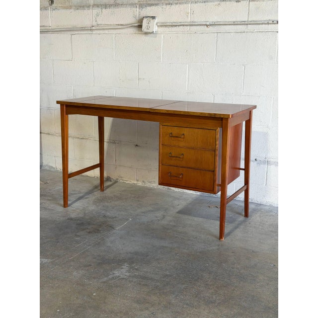 Brown Vintage Teak Vanity With 3 Drawers Flip-Up Mirror and Storage Denmark 1960s For Sale - Image 8 of 11