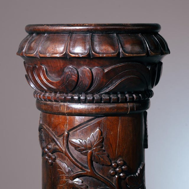 1920s Art Nouveau French Walnut Pedestal Column, 1950s, Set of 2 For Sale - Image 5 of 14