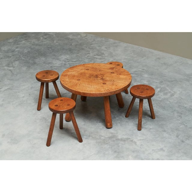 Mid century set of coffee table and stools in solid oak 1950s this is a wonderful set of a mid century coffee table and 4...