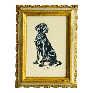 Original Hand-Painted Dog Painting, Framed in a Vintage Italian Frame For Sale