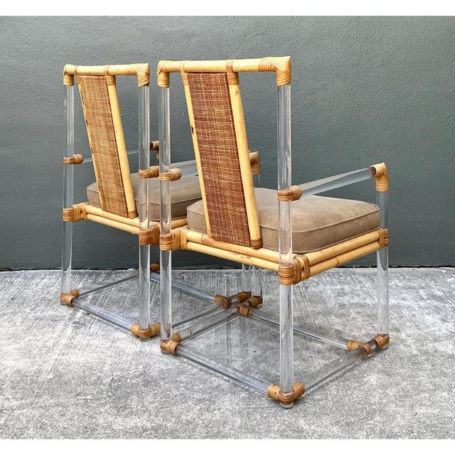 Vintage Four Seasons Lucite and Rattan Armchairs - Pair For Sale In West Palm - Image 6 of 12